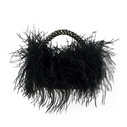Feather Evening Clutch Bag With Beaded Detail