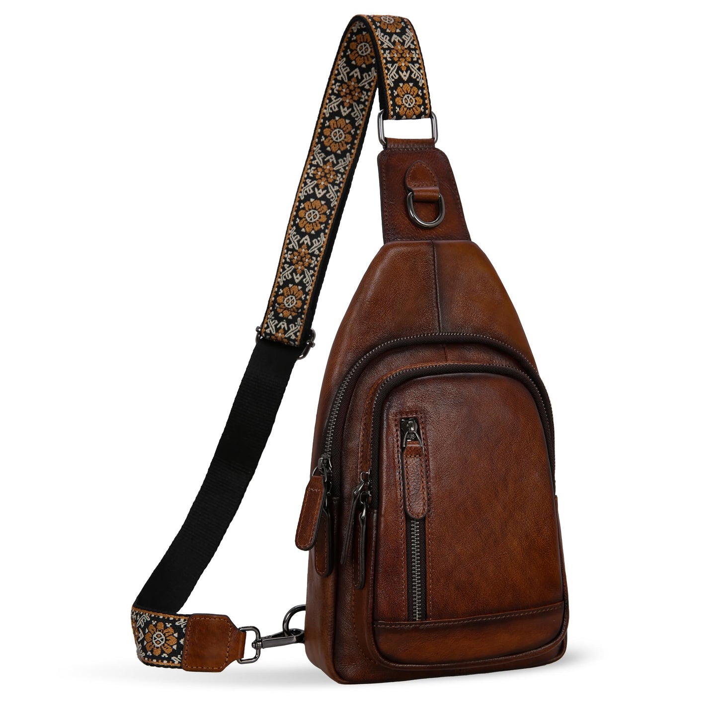 Leather Multi-Pocket Sling Crossbody Bag
