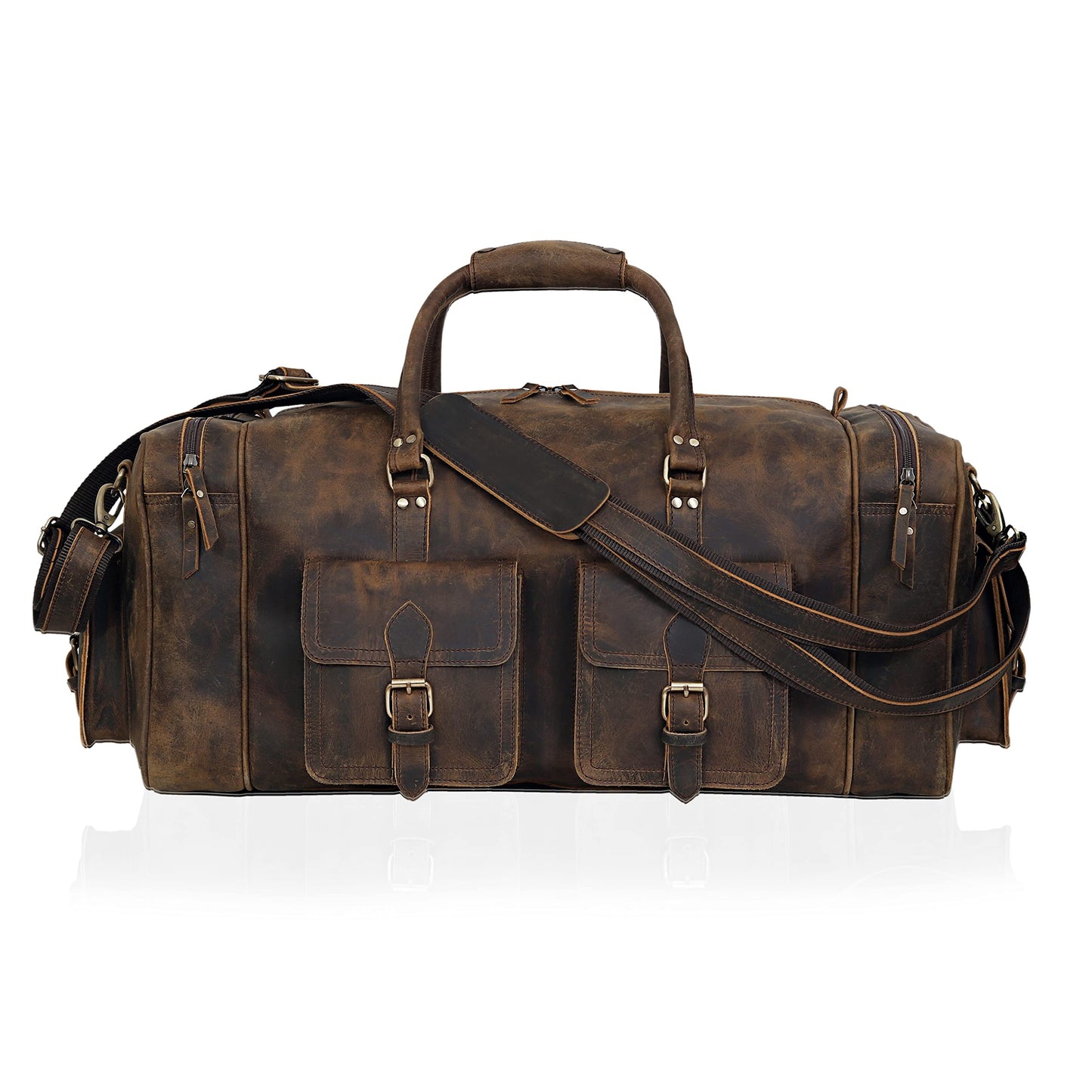 Large Leather Weekender Duffel Bag For Travel