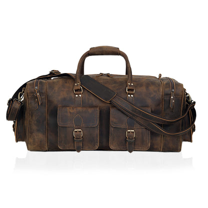 Large Leather Weekender Duffel Bag For Travel