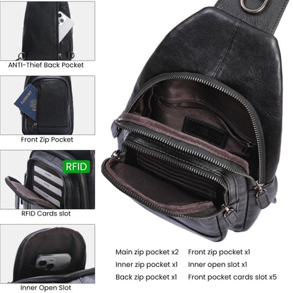 Leather Multi-Pocket Sling Crossbody Bag