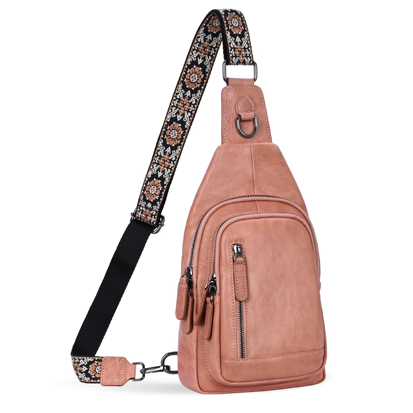 Leather Multi-Pocket Sling Crossbody Bag