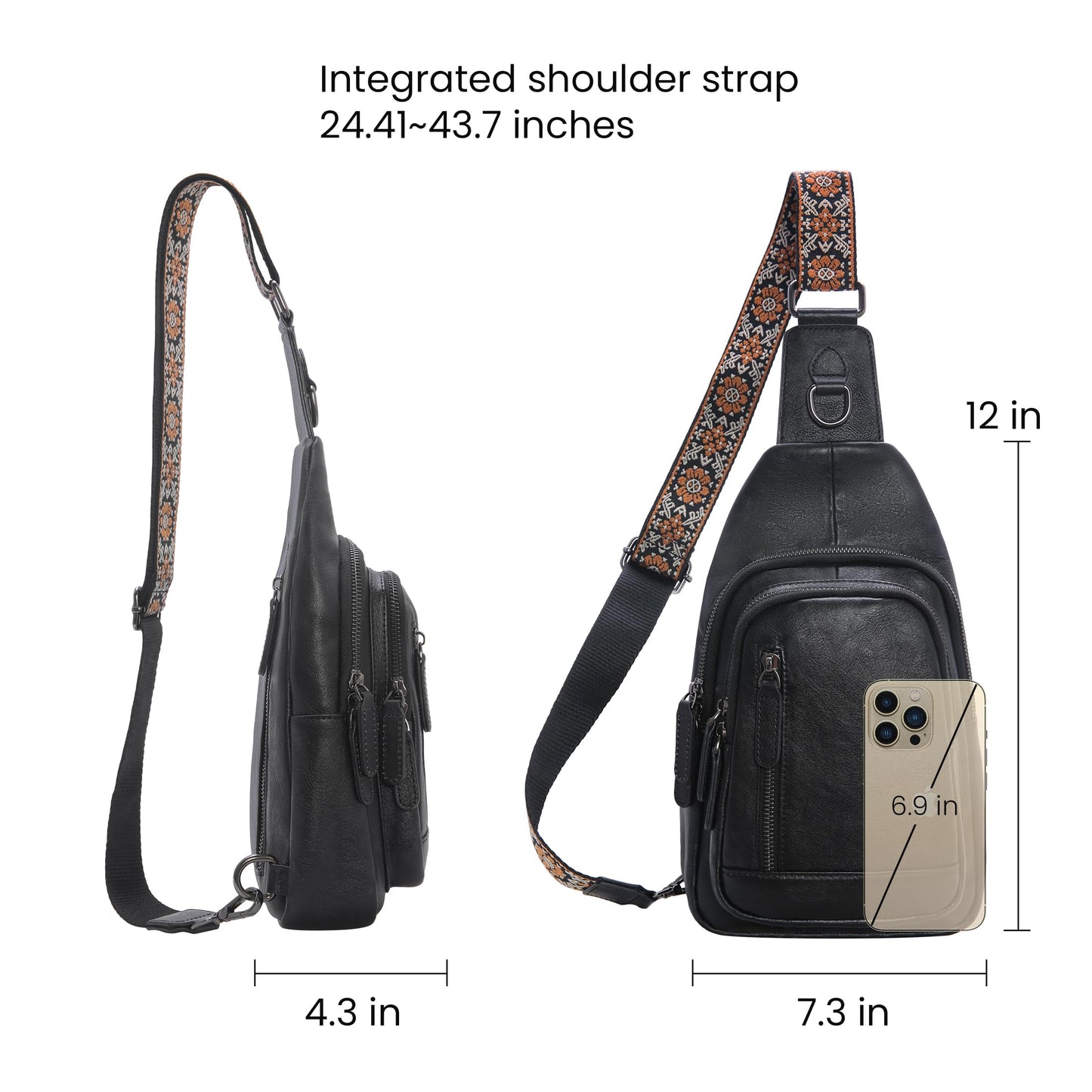 Leather Multi-Pocket Sling Crossbody Bag