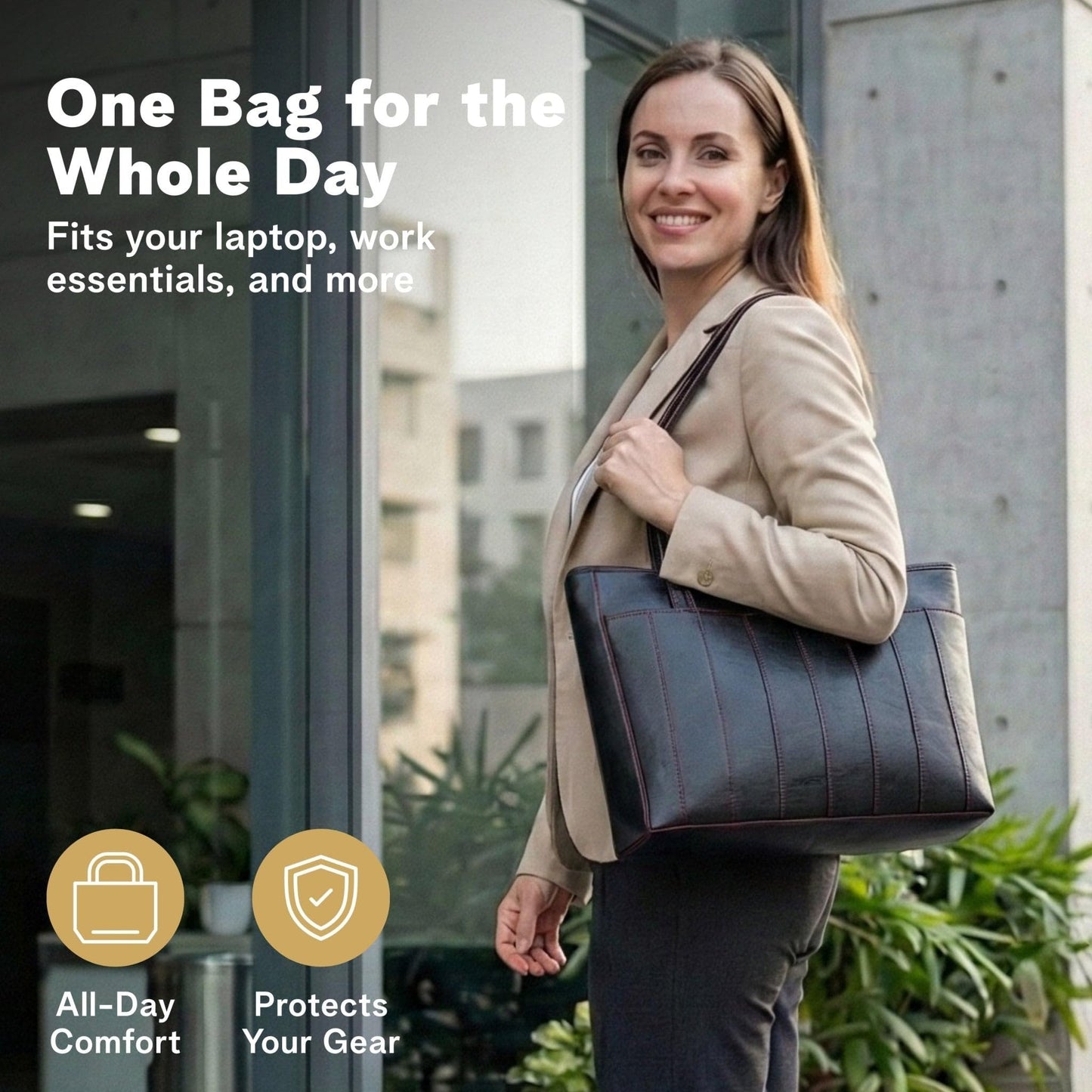 Vegan Leather Laptop Tote Bag
