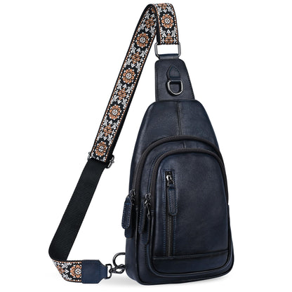 Leather Multi-Pocket Sling Crossbody Bag