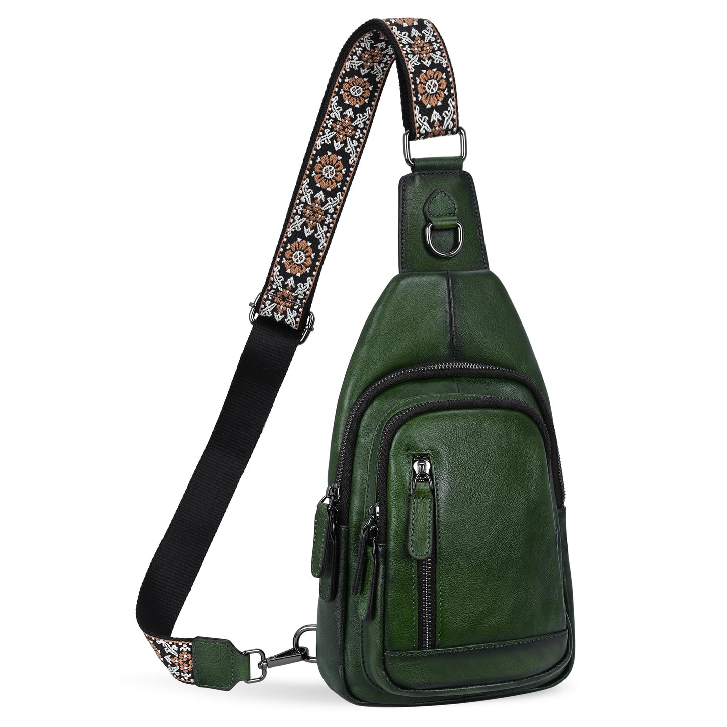 Leather Multi-Pocket Sling Crossbody Bag