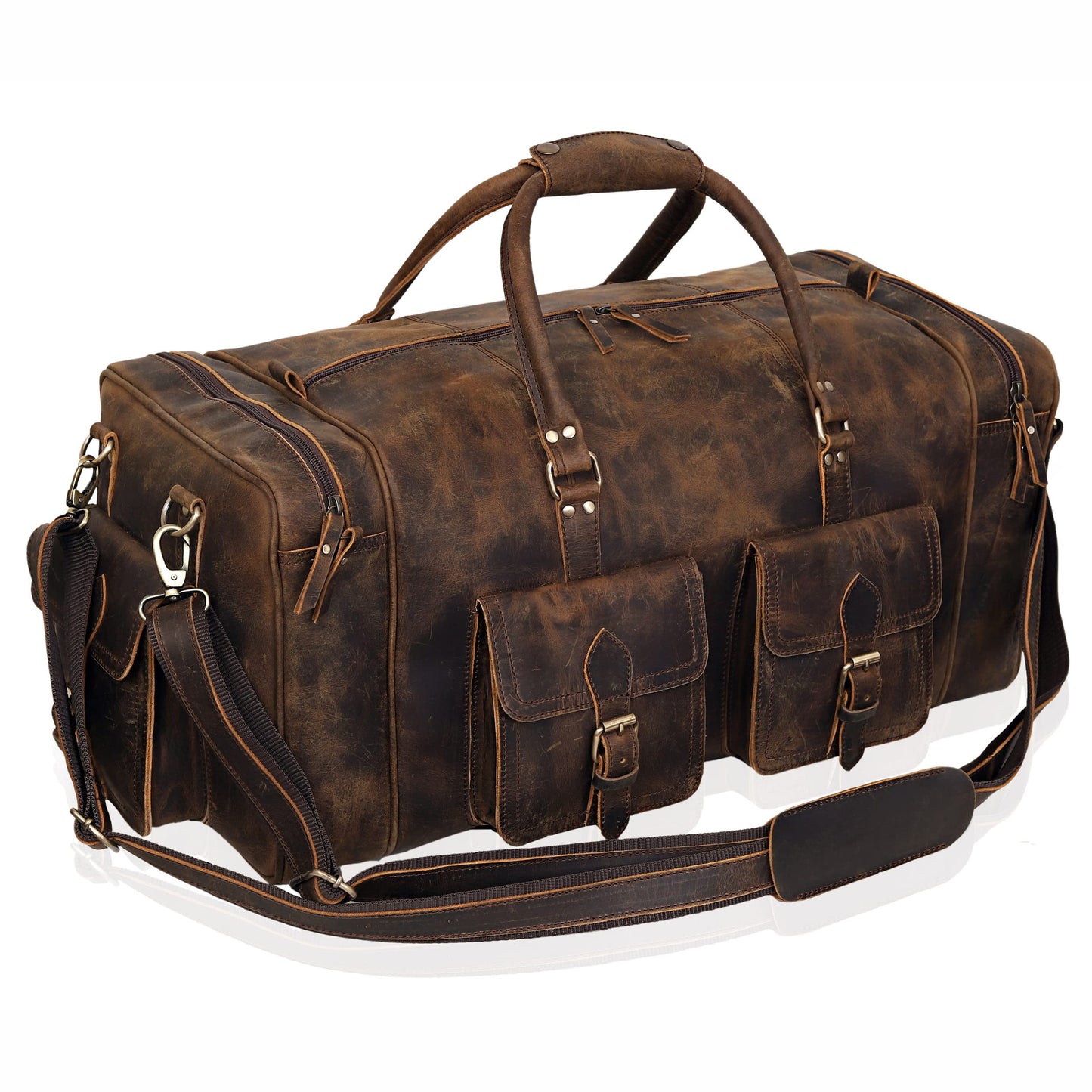 Large Leather Weekender Duffel Bag For Travel