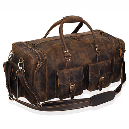 Large Leather Weekender Duffel Bag For Travel
