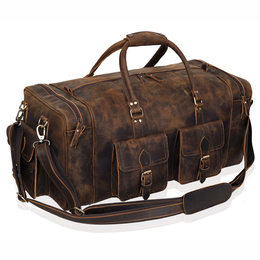 Large Leather Weekender Duffel Bag For Travel