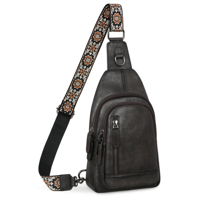 Leather Multi-Pocket Sling Crossbody Bag