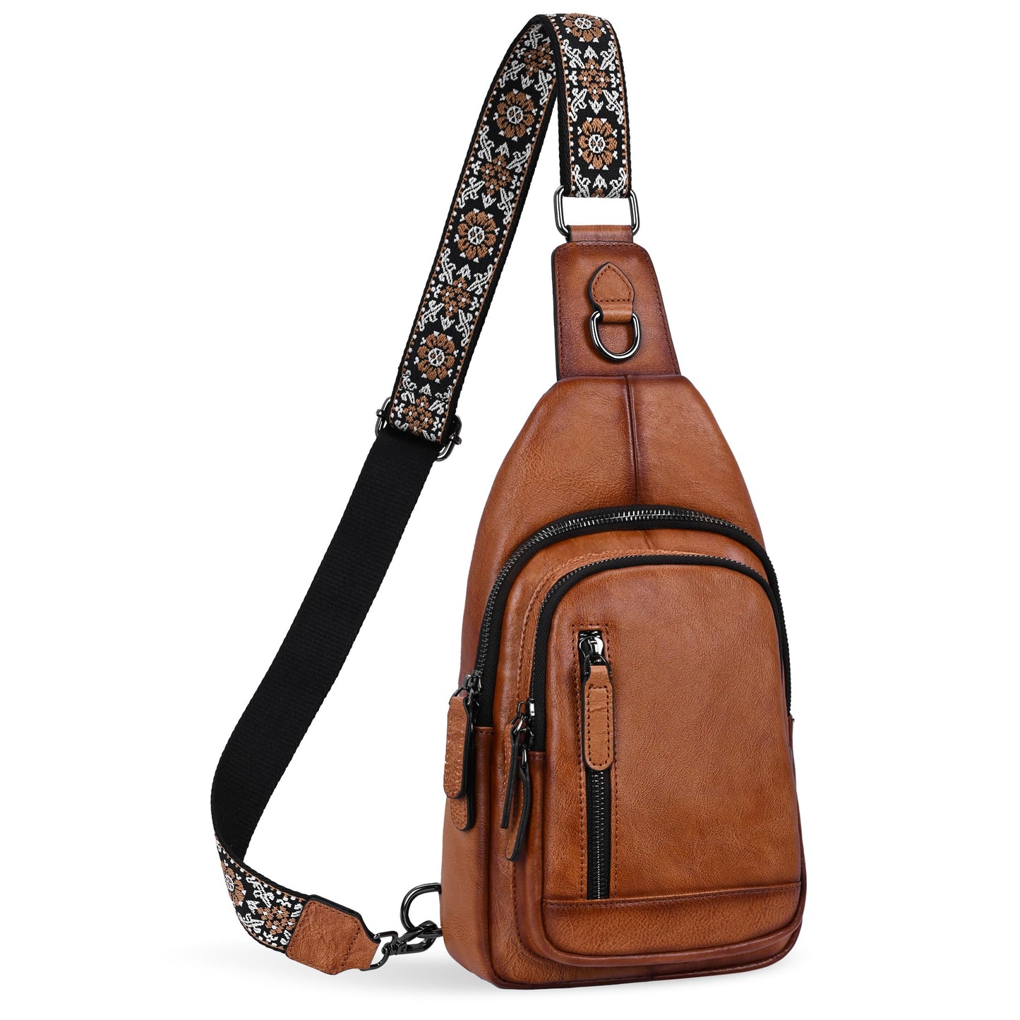 Leather Multi-Pocket Sling Crossbody Bag