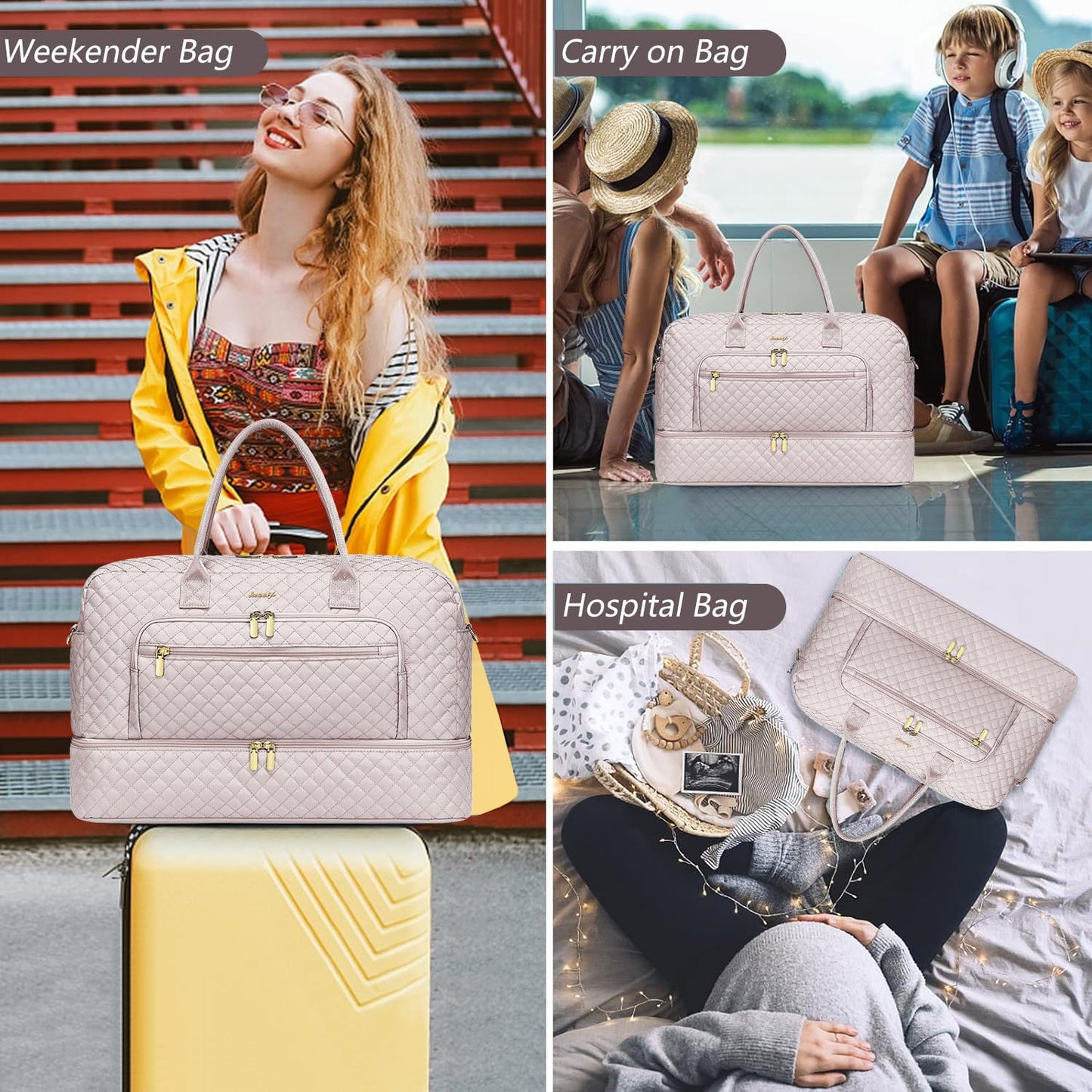 Large Travel Weekender Tote Bag With Wet Pocket
