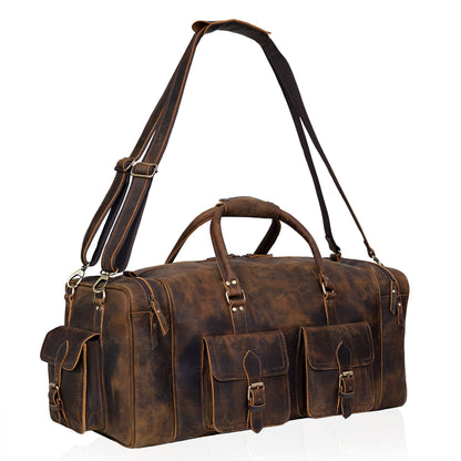 Large Leather Weekender Duffel Bag For Travel