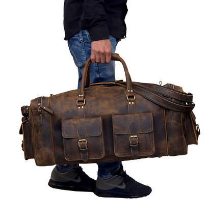 Large Leather Weekender Duffel Bag For Travel