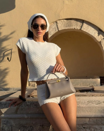 Top Handle Leather Bag With Structured Silhouette
