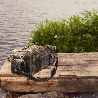 Large Leather Weekender Duffel Bag For Travel