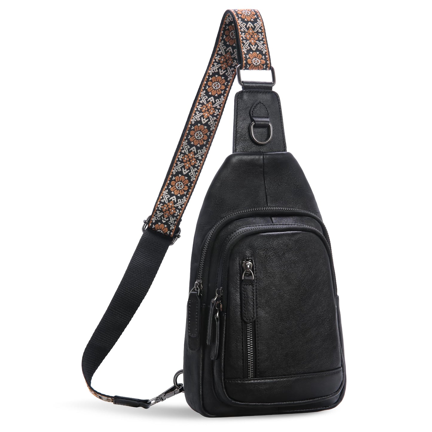 Leather Multi-Pocket Sling Crossbody Bag
