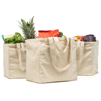 XL Canvas Grocery Tote Bag Set