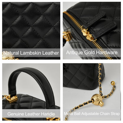Quilted Leather Mini Top Handle Crossbody Bag